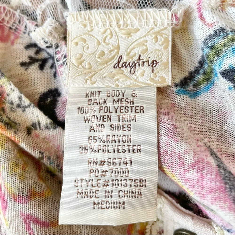 Daytrip Mixed Material Floral Sleeveless Cream Pink Tank Top y2k - M - Picture 10 of 12